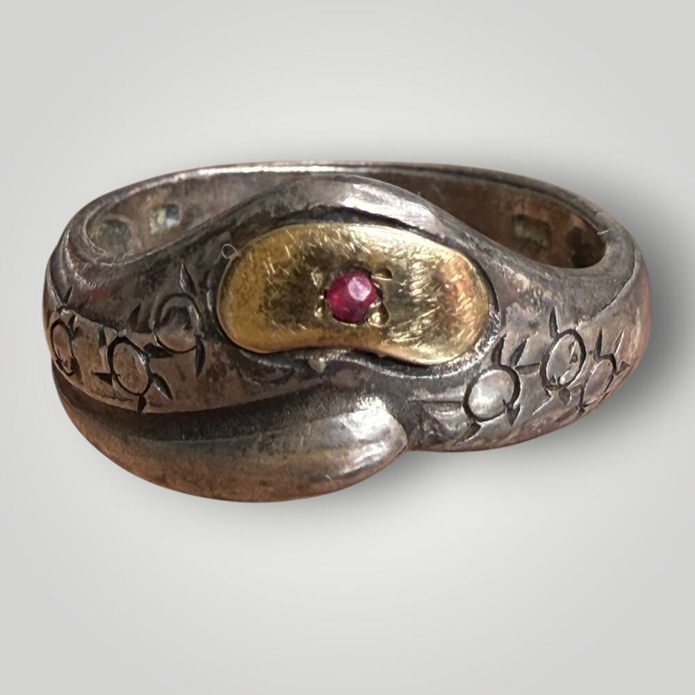 Vintage Sterling Silver & 10K Gold Ruby Ring Artisan Sun Motif Size 7,5 - Picture 5 of 12